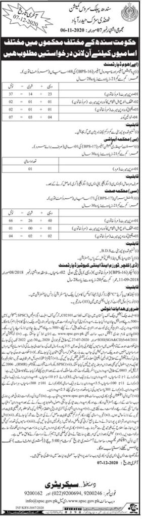 Sindh Public Service Commission Jobs 2020 latest Advertisement