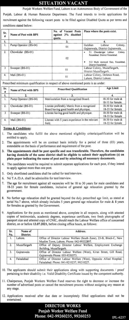 Labour & Human Resources Jobs 2021 Latest Advertisement