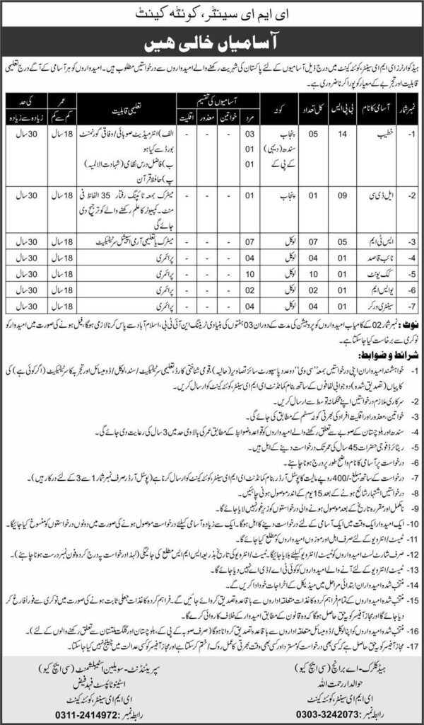 Headquarters EME Center Jobs 2021 latest Advertisement