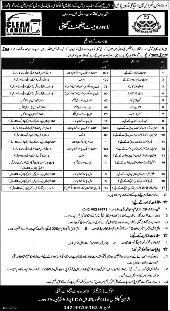 Waste Management Company Jobs 2020 latest Advertisement