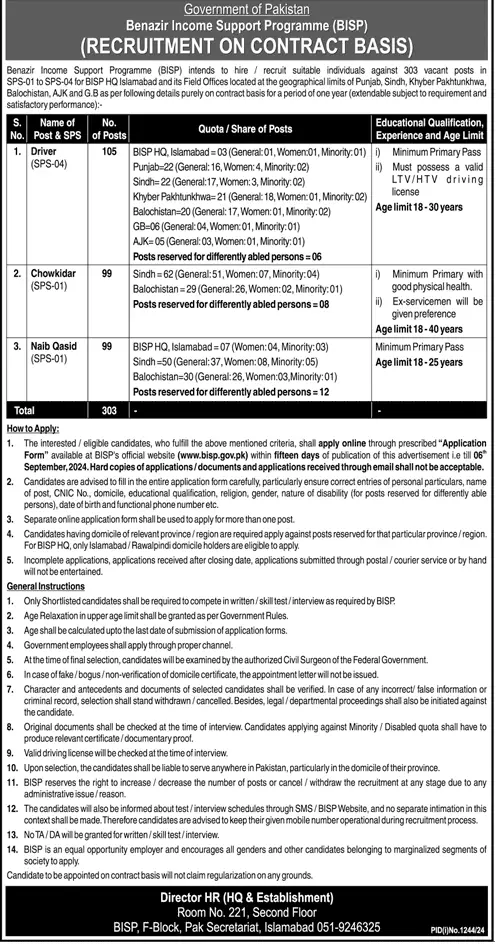 Benazir Income Support Programme Jobs