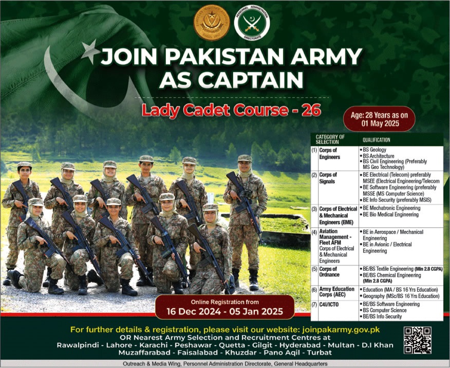 Lady Cadet Course Jobs