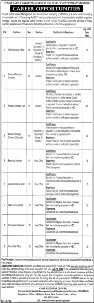 Cattle Market Management Company Jobs 2022 latest Advertisement