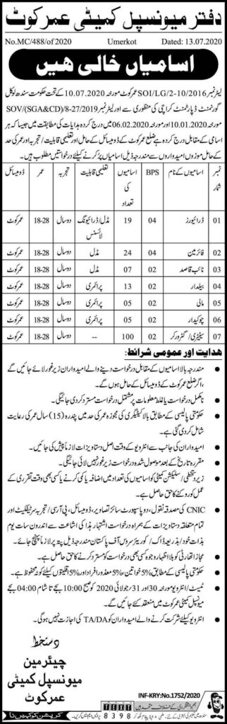 Municipal Committee Jobs 2020 latest Advertisement