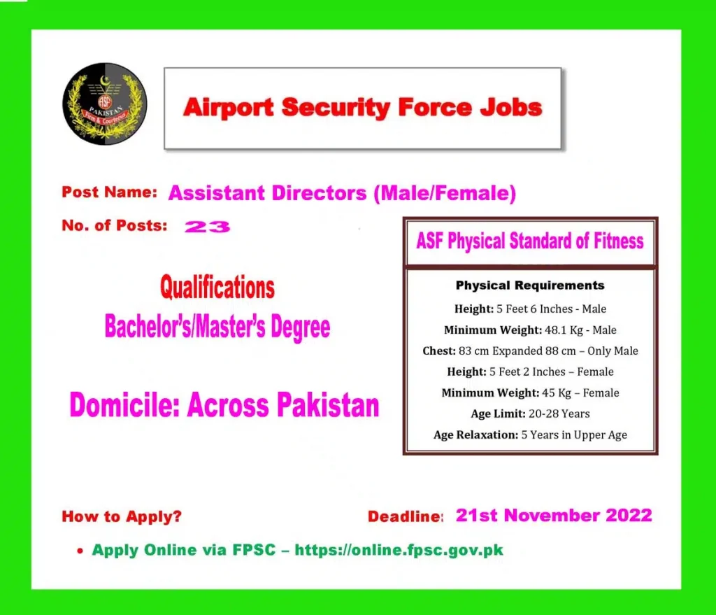 Airport Security Force Jobs 2022 latest Advertisement