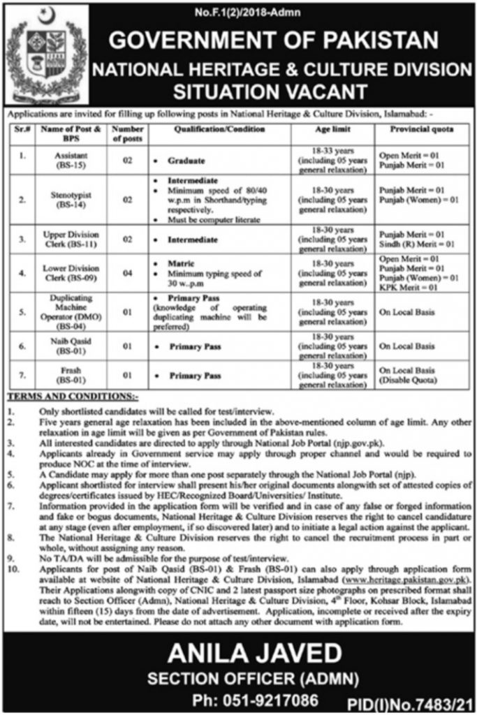 National Heritage And Culture Jobs 2022 latest Advertisement