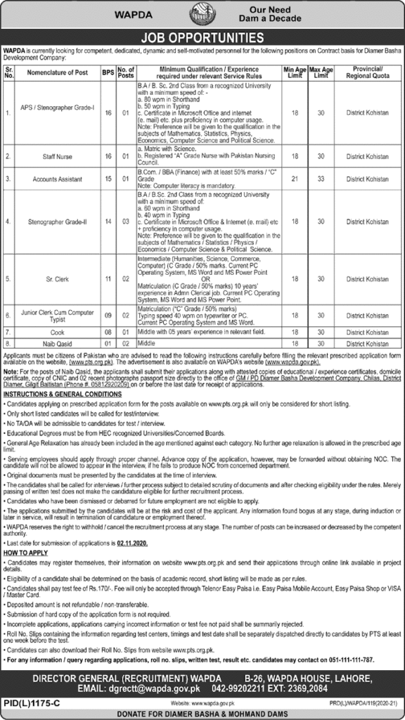 Water And Power Development Authority Jobs 2020 latest Advertisement