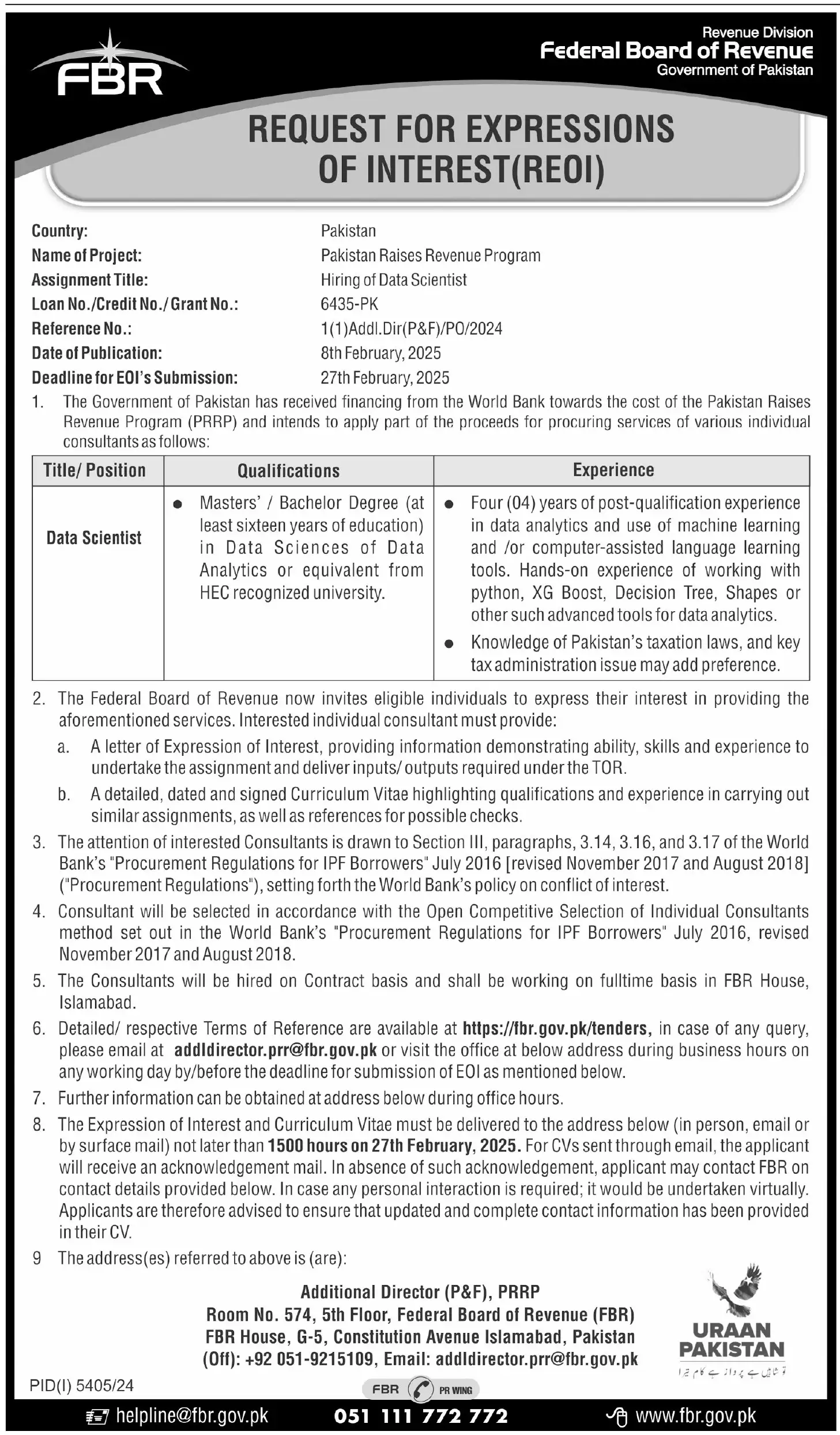 Federal Board of Revenue FBR Jobs