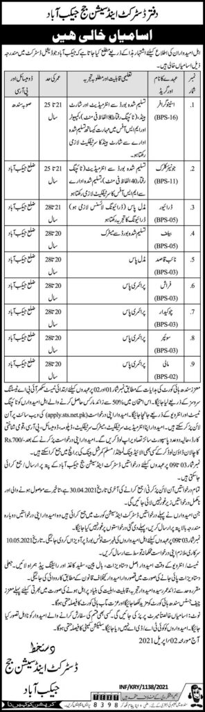 District & Session Court Jobs 2021 latest Advertisement