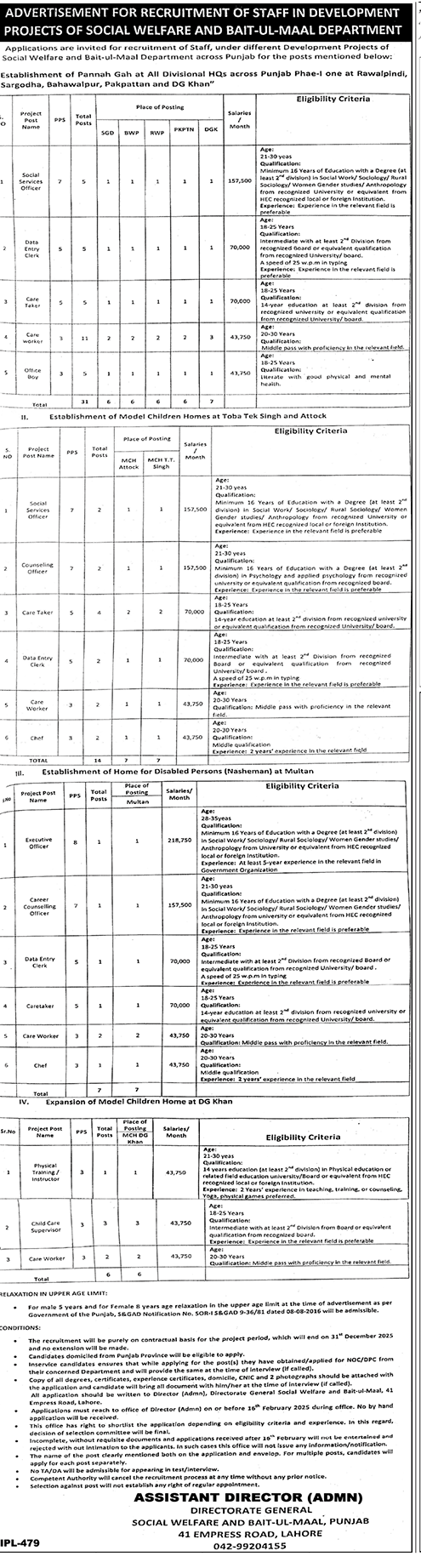 Social Welfare & Bait ul Maal Jobs