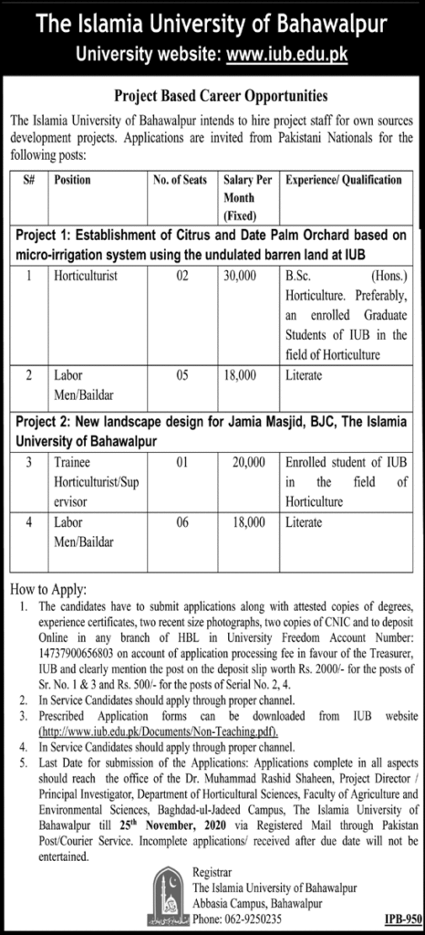 Islamia University Jobs 2020 latest Advertisement