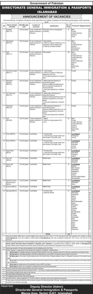 Immigration & Passports Jobs 2021 latest Advertisement