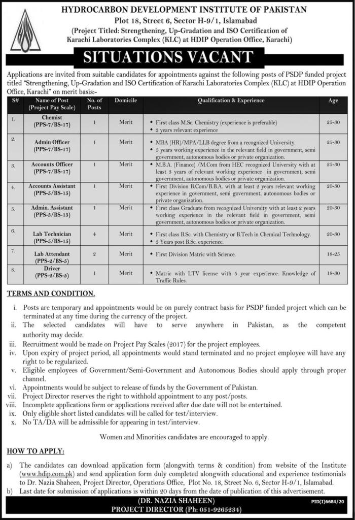 Hydrocarbon Devalopment Institute Jobs 2021 latest Advertisement