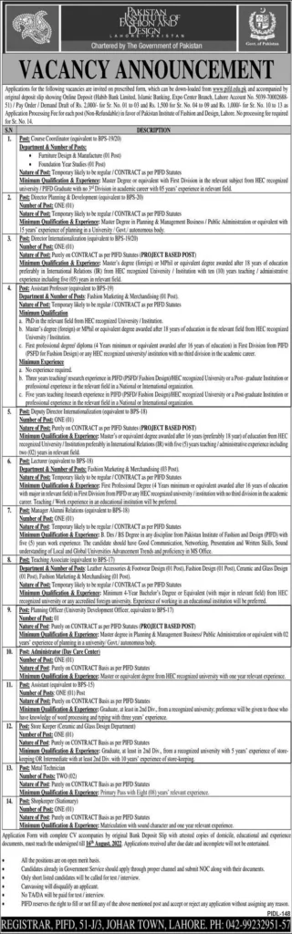 Institute of Fashion and Design Jobs 2022 latest Advertisement