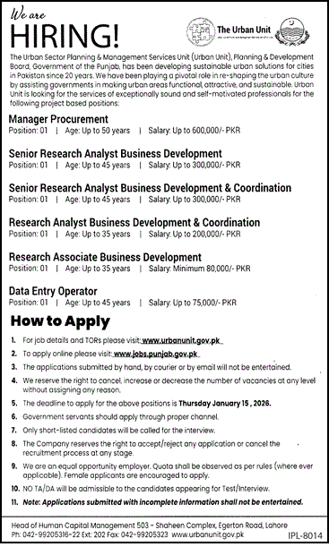Urban Unit Research Analyst / Associate jobs