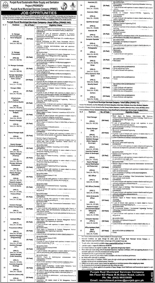 Punjab Rural Municipal Services Company jobs