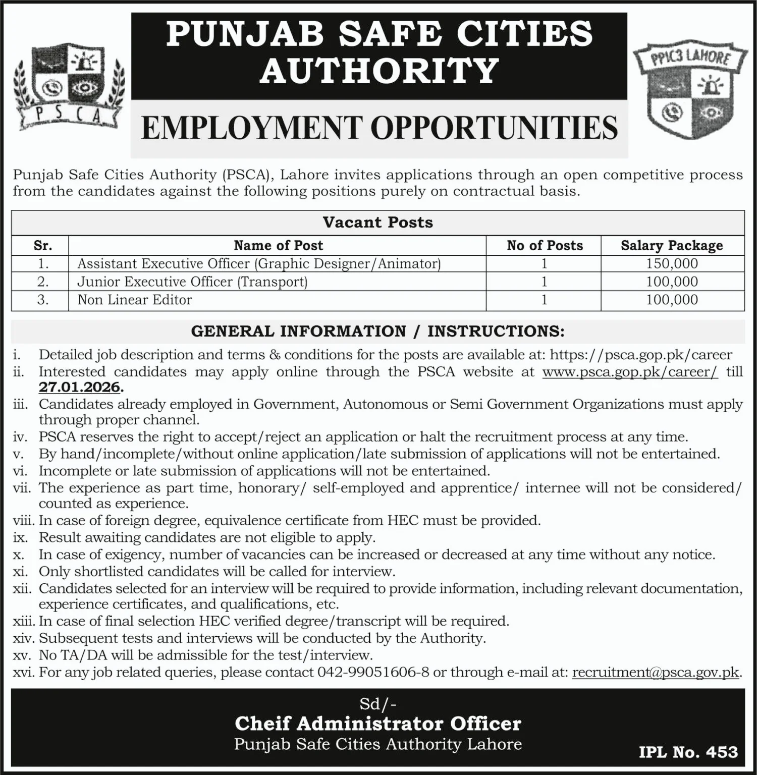 Punjab Safe Cities Authority jobs