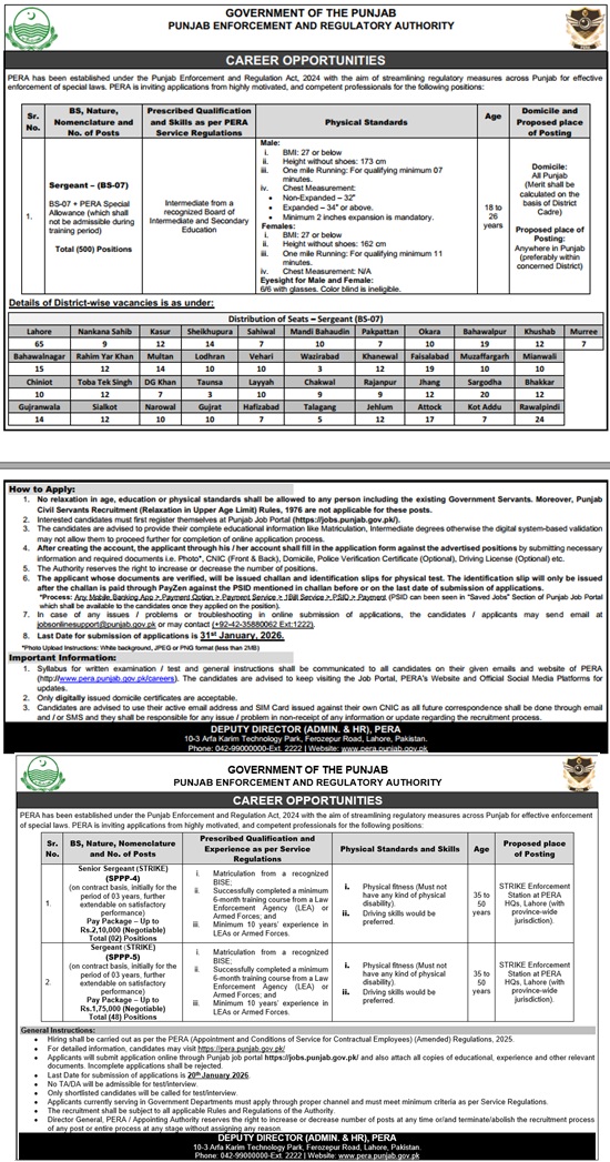 Punjab Enforcement & Regulatory Authority jobs