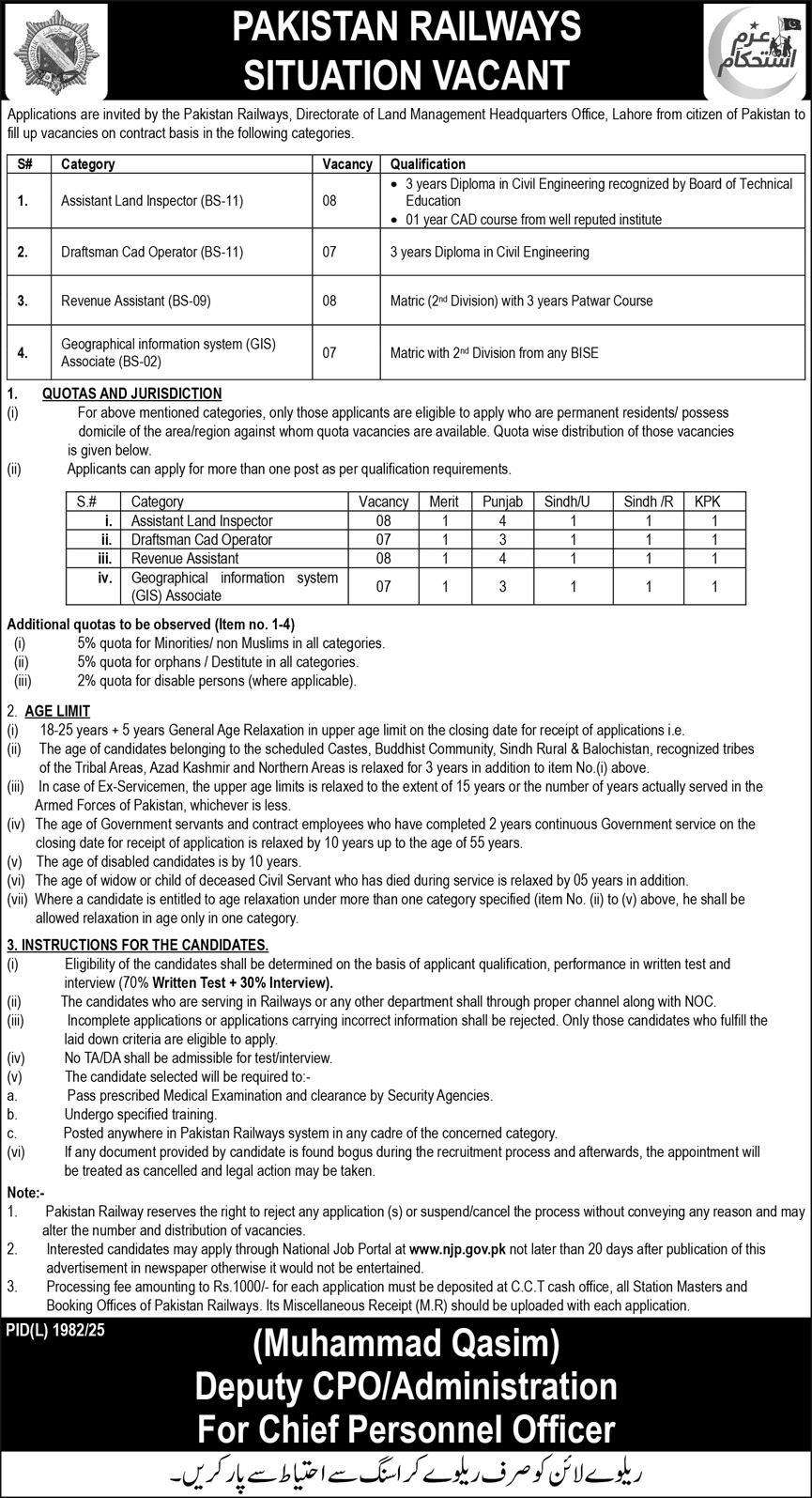 Pakistan Railways Contractual jobs