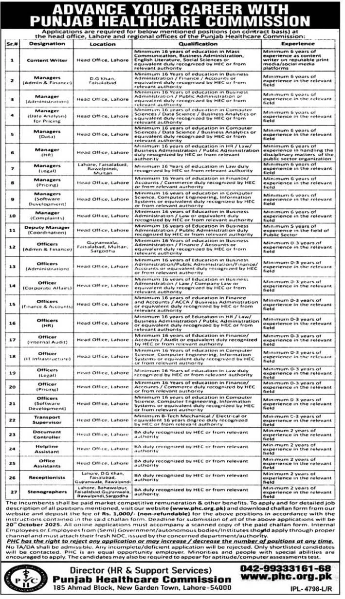 Punjab Healthcare Commission jobs