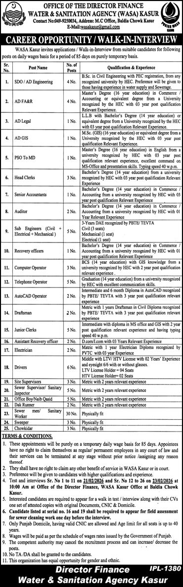 Water and Sanitation Agency WASA jobs
