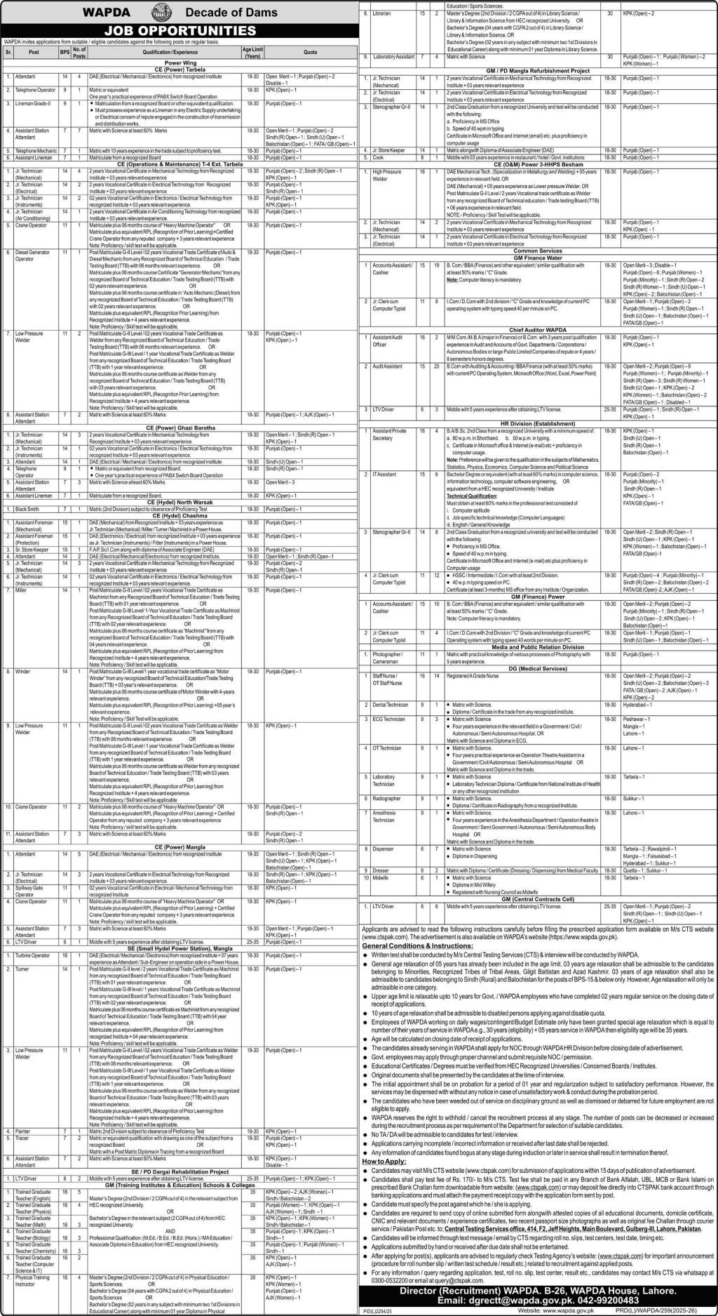 Water and Power Development Authority Jobs