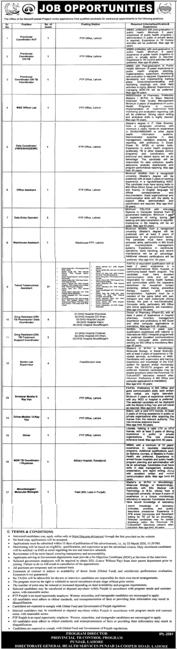 Directorate General Health Services jobs